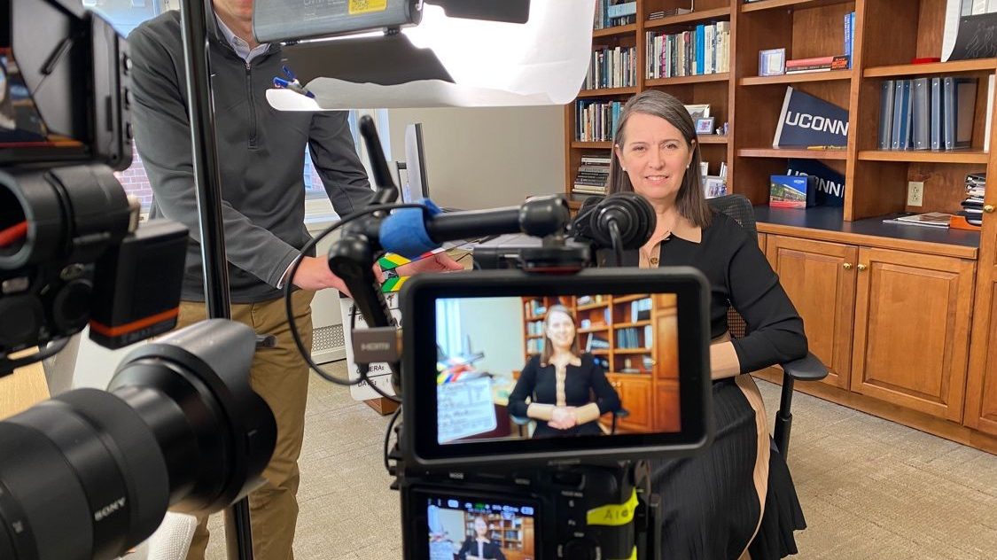 Provost Dr Anne D'Alleva Filming documentary “Innovation in Connecticut “